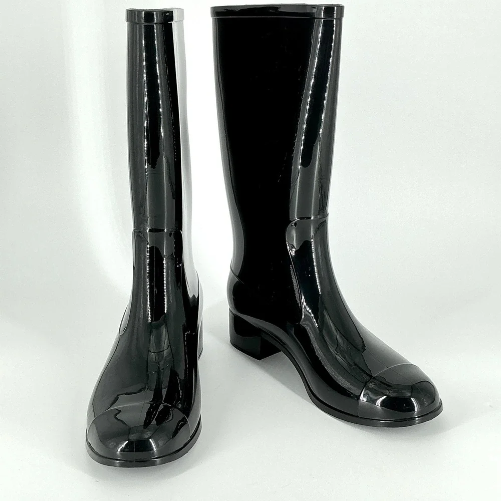 Jeffrey Campbell Size 9‎ Black Rain Boots NEW Low Heel Waterproof $90 Rainpour